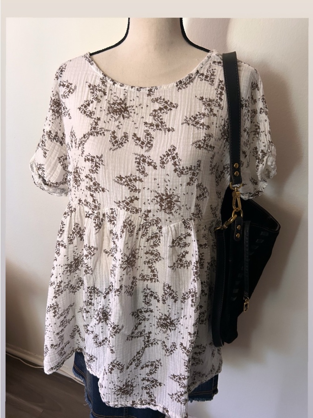 Free People Cotton Floral Babydoll Peplum Top Whimsy Light Tunic Small Fairycore